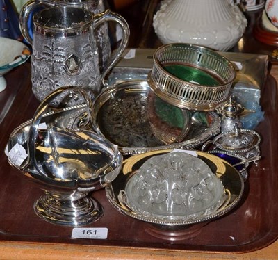 Lot 161 - A pair of Indian silver mugs, a three piece silver cruet, a pair of silver backed brushes and a...