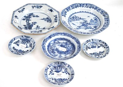 Lot 167 - Two Chinese blue and white soup plates, a pudding plate and three small plates