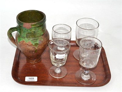 Lot 169 - A partly glazed mug (a.f.) and four glasses