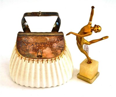 Lot 170 - Spelter Art Deco figure and a Victorian wall pocket modelled as a woven basket with plated handle