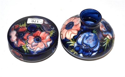 Lot 176 - A Walter Moorcroft Anemone pattern powder bowl and cover and a Walter Moorcroft Anemone vase (2)