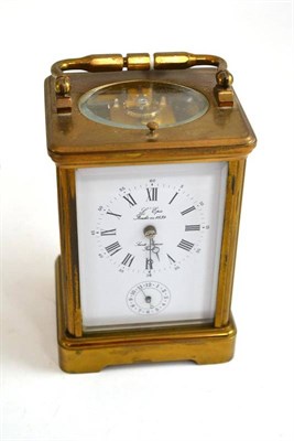 Lot 181 - French brass cased carriage clock with repeater alarum movement