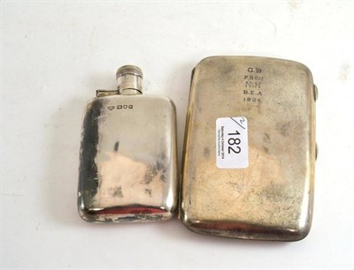 Lot 182 - A George IV silver hip flask with bayonet action cap (hinge pin missing), London 1910; and a silver