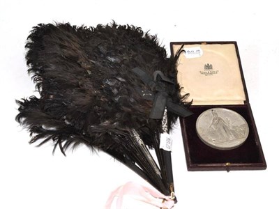 Lot 183 - A cased medal 'The Treaty of Peace with Russia', together with an ostrich feather fan