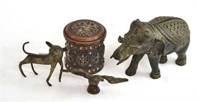 Lot 185 - Three bronze animals and a silver Indian spice box