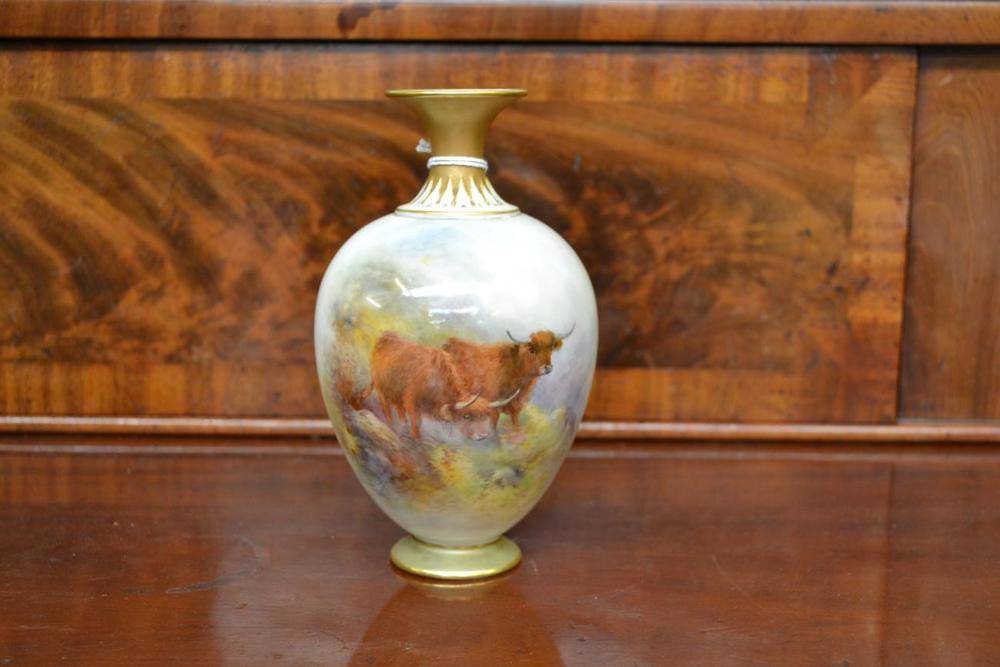 Lot 66 - A Royal Worcester Porcelain Vase, painted by Harry Stinton, circa 1920, of baluster form with...