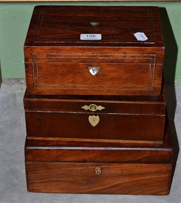 Lot 198 - Two rosewood work boxes and another in mahogany (3)