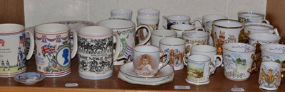Lot 208 - Shelf of commemorative mugs and plates
