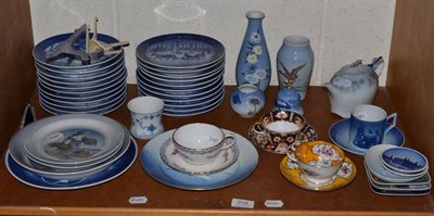 Lot 209 - Royal Copenhagen blue and white plates, Royal Crown Derby cup and saucer, Royal Copenhagen vase etc