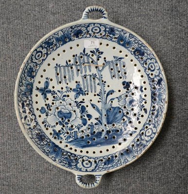 Lot 71 - A Delft Turbot Dish, circa 1750, of circular form with twin-loop handles, painted in blue with...