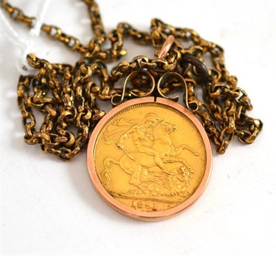 Lot 255 - An 1891 full sovereign in pendant mount on chain