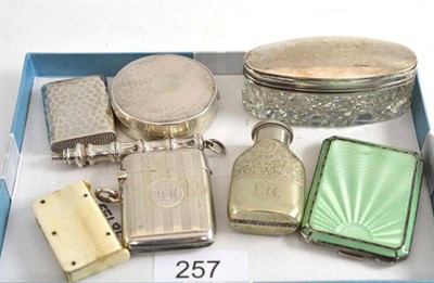Lot 257 - Eight assorted small silver, plate and enamel items including vesta case, circular hinged box etc