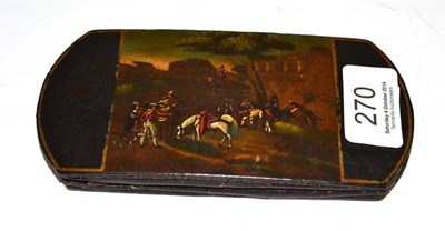 Lot 270 - A Stobwasser type painted papier mache spectacle case with pull-out leather sleeve, one side...