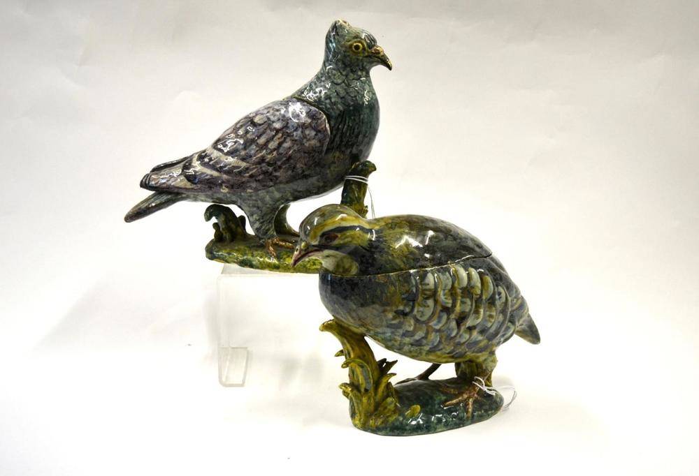 Lot 75 - A Faience Pigeon Tureen and Cover, probably Brussels, circa 1870, the realistically modelled...