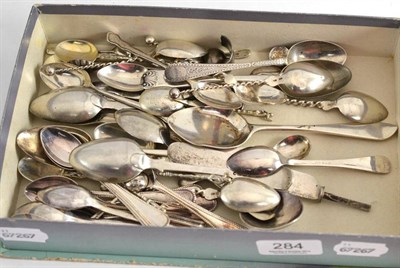 Lot 284 - A mixed lot of silver and white metal including various English and Continental teaspoons etc