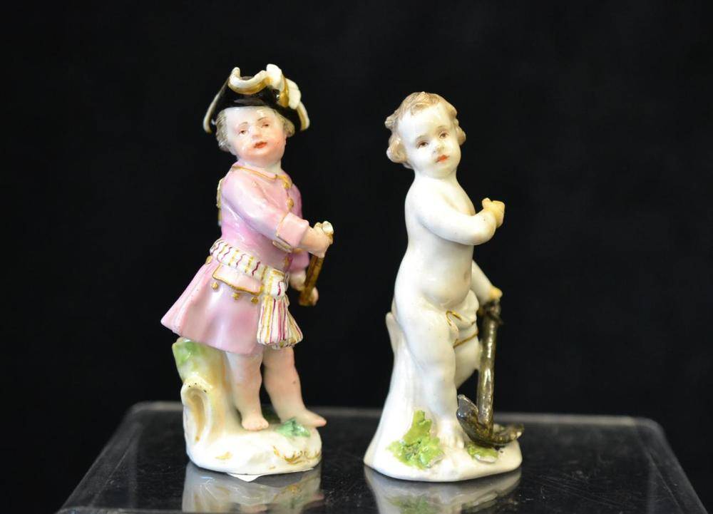 Lot 76 - A Meissen Porcelain Figure of Cupid in Disguise, circa 1755, wearing a black tricorn hat and...