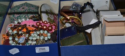 Lot 298 - A assorted costume jewellery including silver and other brooches, beads etc (in two boxes)