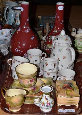 Lot 302 - Villeroy and Boch floral printed coffee set, Royal Winton fruit decorated cups and saucers,...