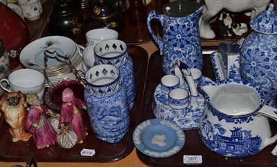 Lot 307 - Shelley tea set, Beswick dog, cranberry dish, pair of nodding figures, blue and white, etc (on...