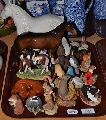 Lot 309 - Beswick horses and Border Fine Arts Society figurines, including 'In Ermine', 'Riverside Jewel' and