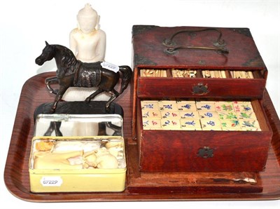 Lot 315 - A boxed Mah-Jong set; four earl 20th century ivory elephants; a Buddha; alabaster Buddha; and a...