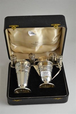 Lot 332 - A cased Art Deco silver sifter and jug and condiments