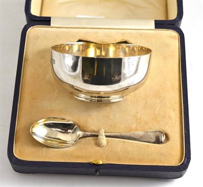 Lot 338 - A child's silver Christening spoon and bowl, in Asprey case