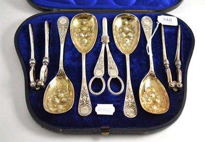 Lot 348 - A Victorian plated fruit and nut set, cased