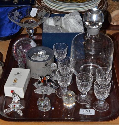 Lot 351 - Eight various Swarovski crystal ornaments, all in original boxes, Dartington glass decanter,...