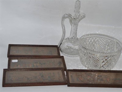 Lot 352 - A part set of four coaching prints, cut glass jug decanter and stopper and a cut glass bowl