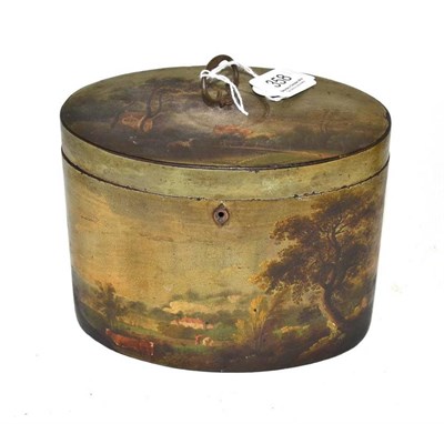 Lot 358 - A George III oval painted wood tea caddy