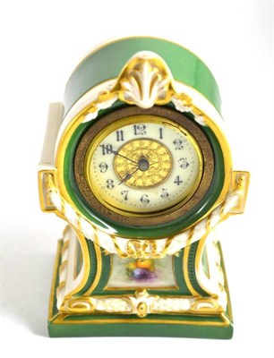 Lot 364 - A gilt metal timepiece in a Royal Worcester case, painted with fruit signed Chivers