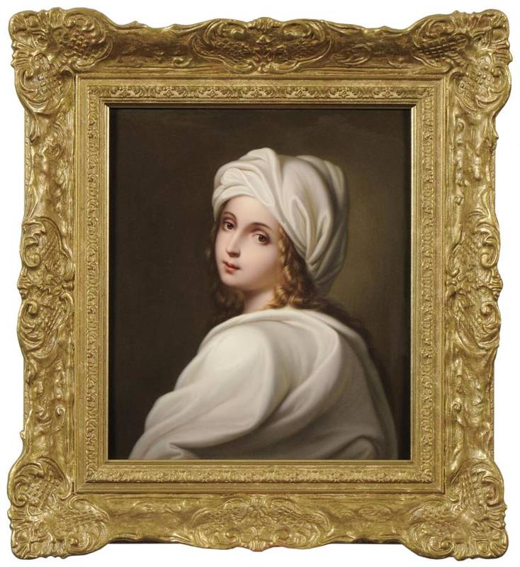 Lot 84 - A German Porcelain Plaque, late 19th century, painted with a bust portrait of Beatrice Cenci...