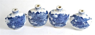 Lot 369 - Four Chinese blue and white snuff bottles (a.f.)