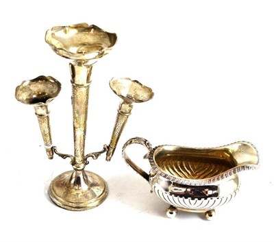 Lot 375 - Silver cream jug and flower holder