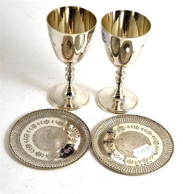 Lot 376 - A pair of Queen Elizabeth II Silver Jubilee silver wine goblets and a similar pair of engraved...