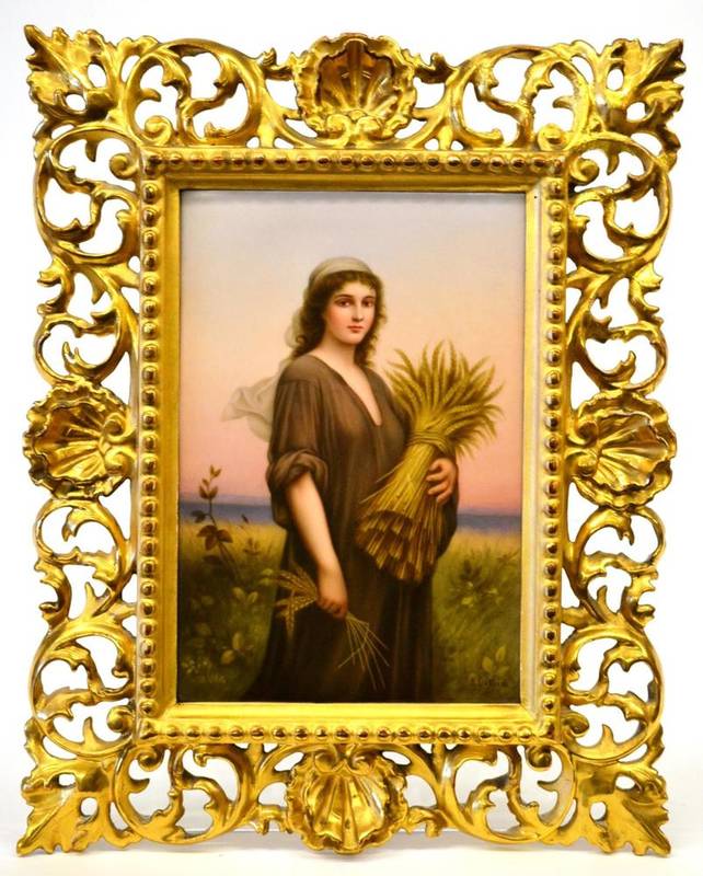 Lot 85 - A KPM Berlin Porcelain Plaque, circa 1880, painted with Ruth in the Cornfield after Charles...