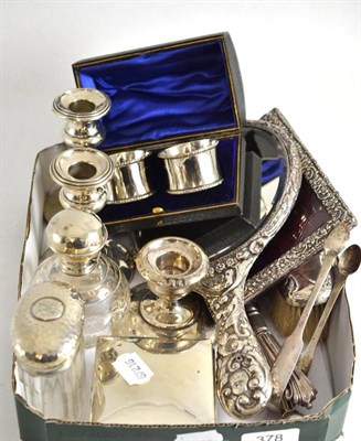 Lot 378 - Quantity of small silver including dwarf candlesticks, photo frame, jars etc