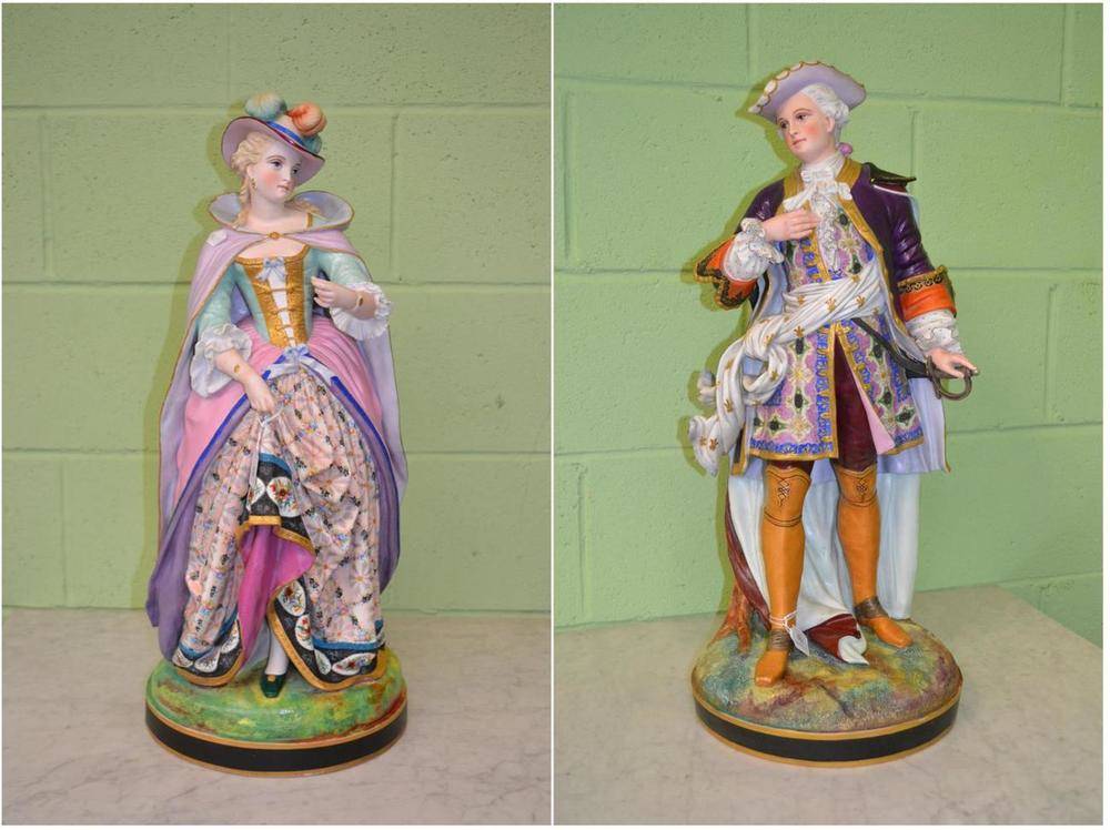 Lot 88 - A Pair of Large Continental Bisque Porcelain Figures of a Gallant and His Lady, in 18th century...