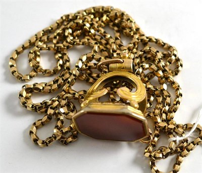 Lot 414 - A muff chain with a Cornelian fob