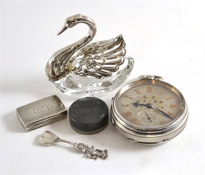 Lot 415 - Silver cased watch, vinaigrette and a swan condiment