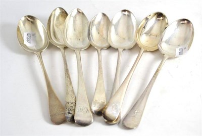 Lot 434 - Seven assorted old English and Hanoverian pattern tablespoons