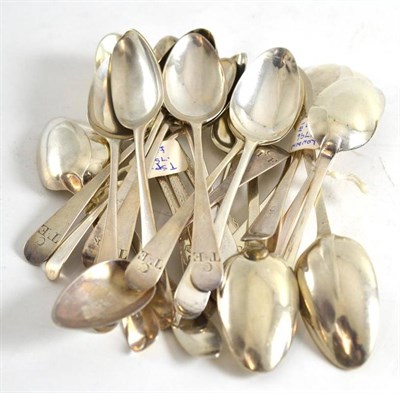 Lot 435 - Eighteen assorted George III and later old English pattern silver teaspoons; and six others