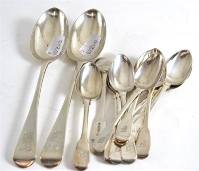 Lot 436 - Set of twelve silver teaspoons and a pair of silver spoons