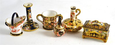 Lot 438 - Three miniature Royal Crown Derby pieces and three other Derby style pieces (6)