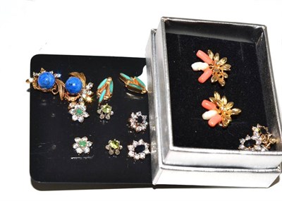 Lot 439 - A collection of seven pairs of earrings including coral and pearl