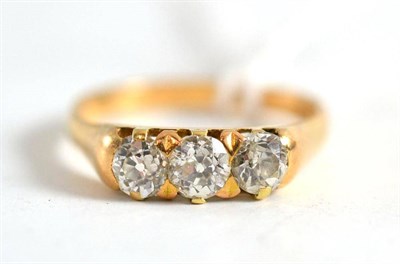 Lot 440 - Three stone diamond ring, shank stamped '18CT'