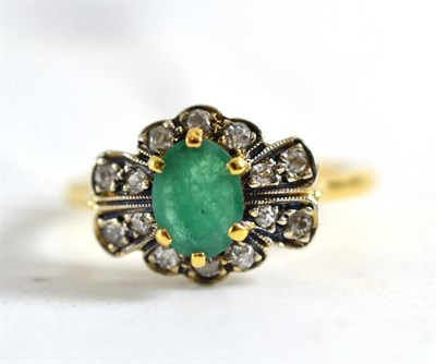 Lot 446 - Emerald and diamond ring, band stamped '18CT'