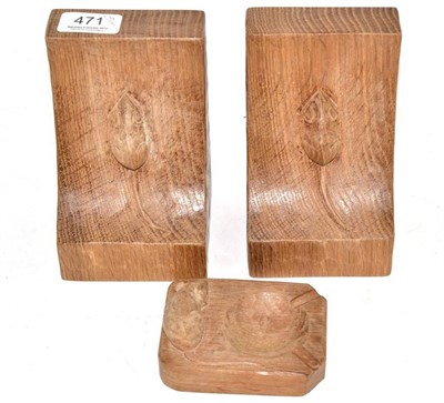 Lot 471 - A pair of Robert ";Mouseman"; Thompson oak bookends and an ashtray