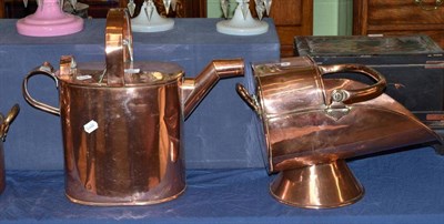 Lot 480 - A large Victorian copper watering can and a Victorian copper coal scuttle